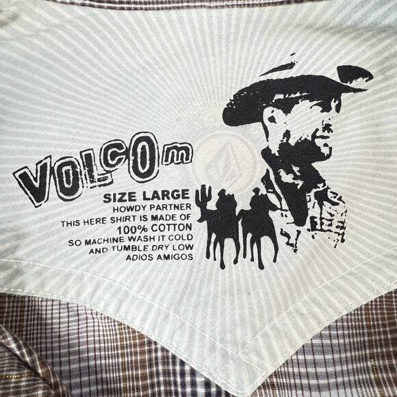 Volcom Mens Howdy Partner Western Long Sleeve Pearl Snap Shirt L Plaid Casual - Picture 7 of 7